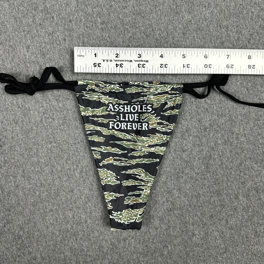 As*holes Live Forever Tiger Camo Thong Side-Tie G-String Bikini Bottom Panty OS - Picture 3 of 6